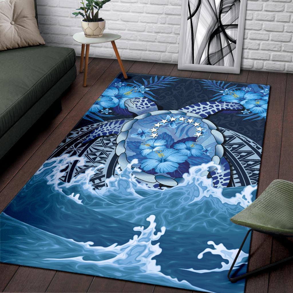 Cook Islands Polynesian Sea Turtle Hibiscus Area Rug - Vibe Hoodie Shop