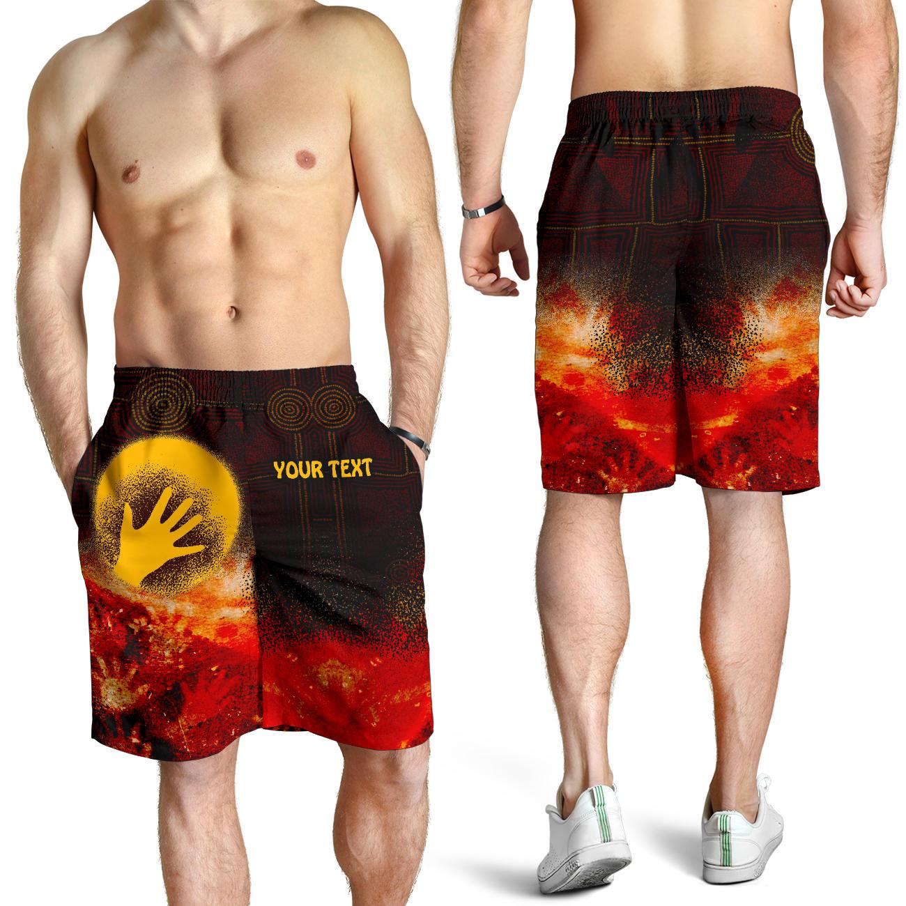 Custom Aboriginal Men's Shorts - Indigenous Flag Hand Art - Vibe Hoodie Shop