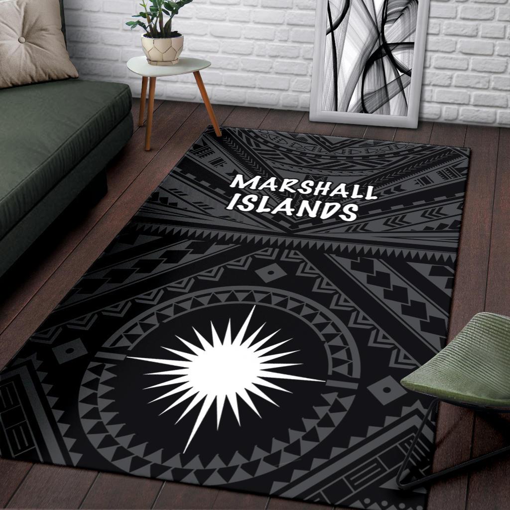 Marshall Area Rug - Marshall Seal With Polynesian Tattoo Style (Black) - Vibe Hoodie Shop