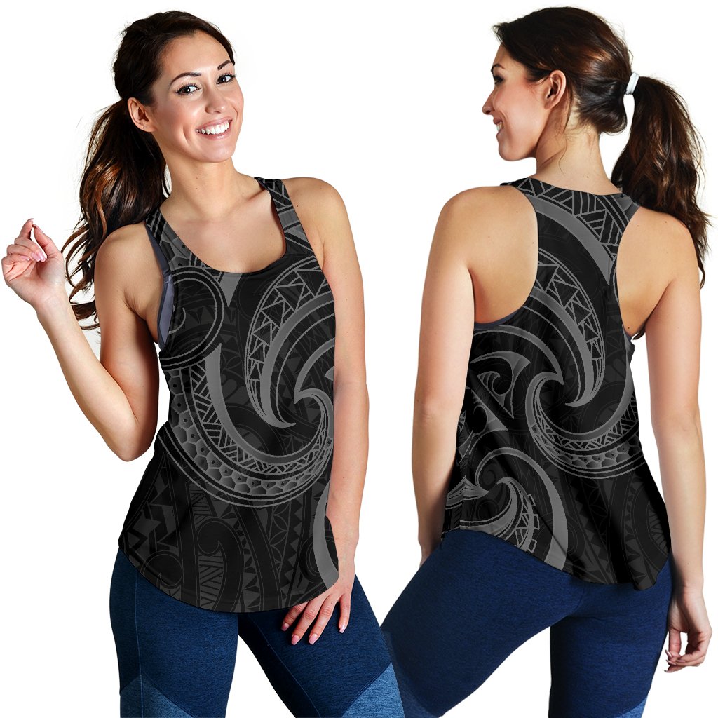 New Zealand Maori Mangopare Women Racerback Tank Polynesian - Black - Vibe Hoodie Shop