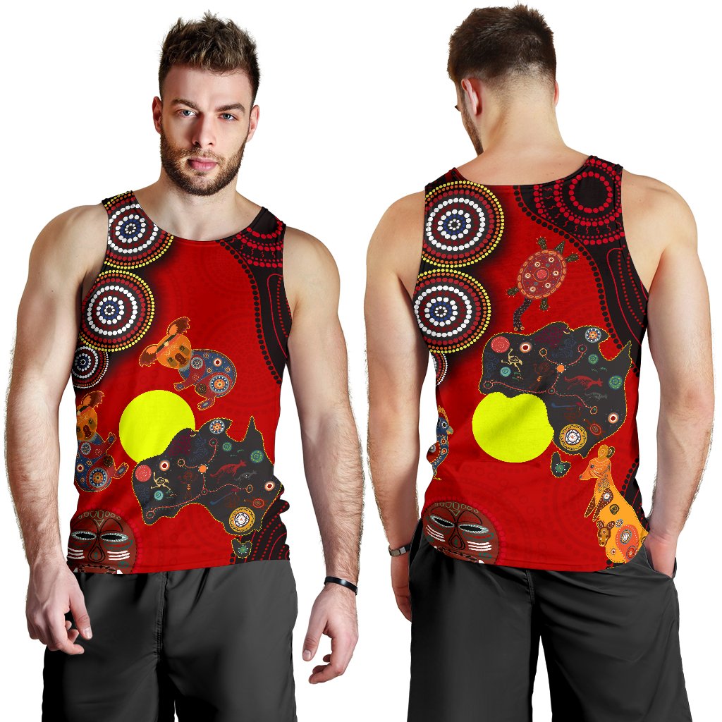 VibeHoodie Aboriginal Men's Tank Top, Animal Dot Painting - Vibe Hoodie Shop