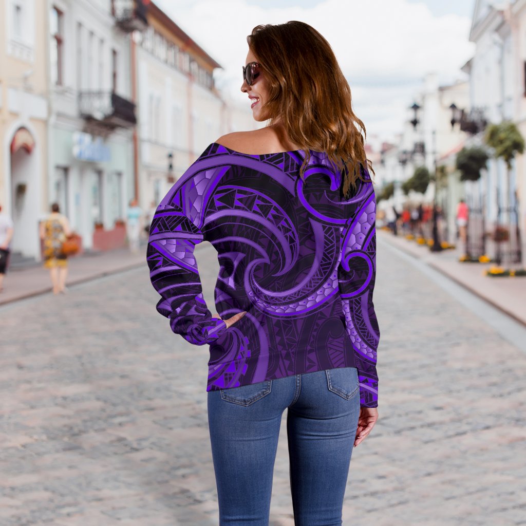 New Zealand Maori Mangopare Women Off Shoulder Sweater Polynesian - Purple - Vibe Hoodie Shop