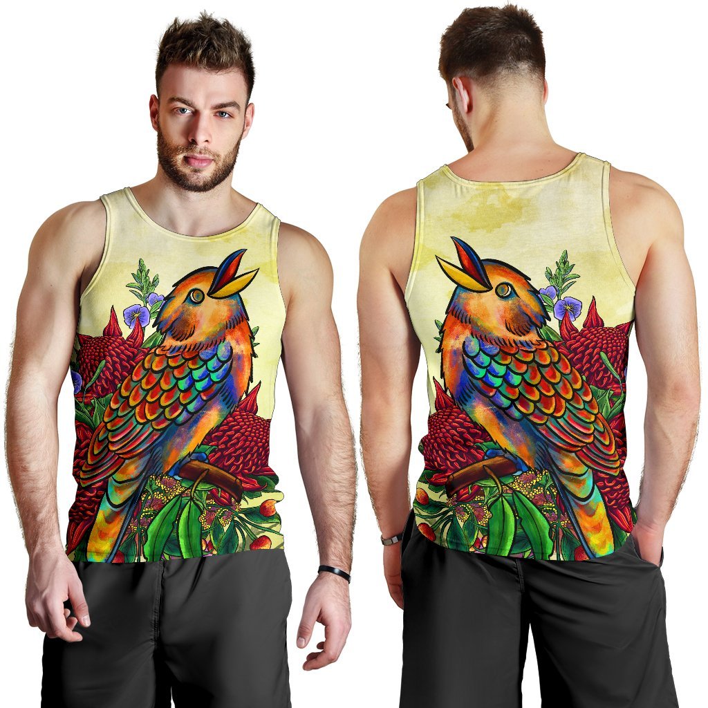 Men's Tank Top - Australia Kookaburra With Waratah - Vibe Hoodie Shop