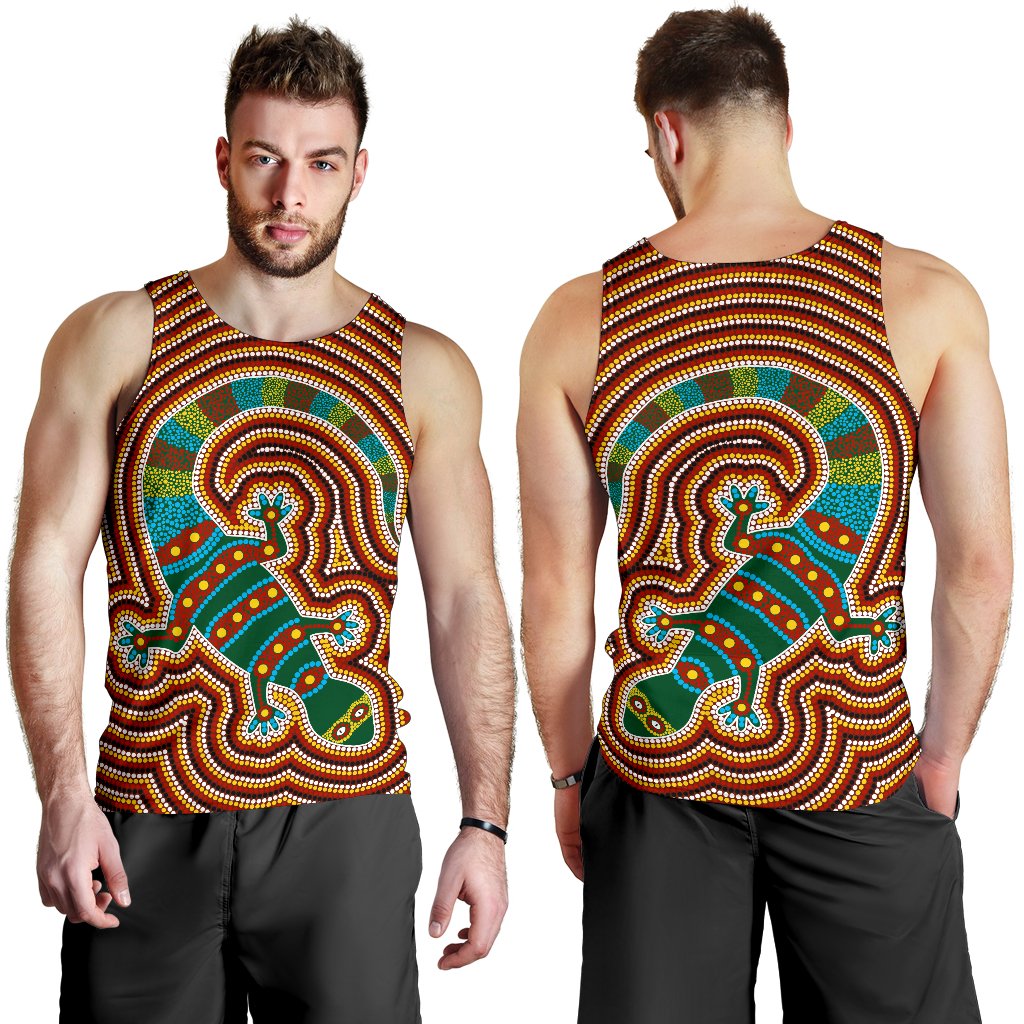 Aboriginal Men's Tank Top, Lizard Dot Painting Patterns - Vibe Hoodie Shop