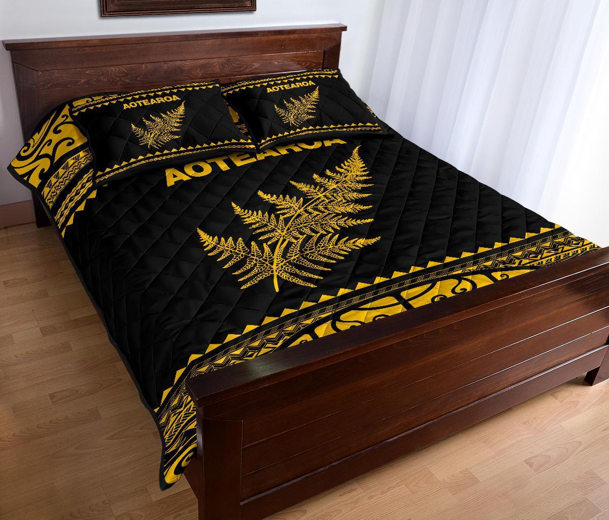 Aotearoa New Zealand Maori Quilt Bed Set Silver Fern Yellow - Vibe Hoodie Shop