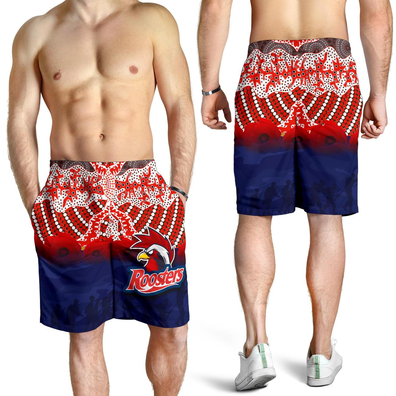 Roosters All Over Print Men's Shorts ANZAC Day Aboriginal - Vibe Hoodie Shop