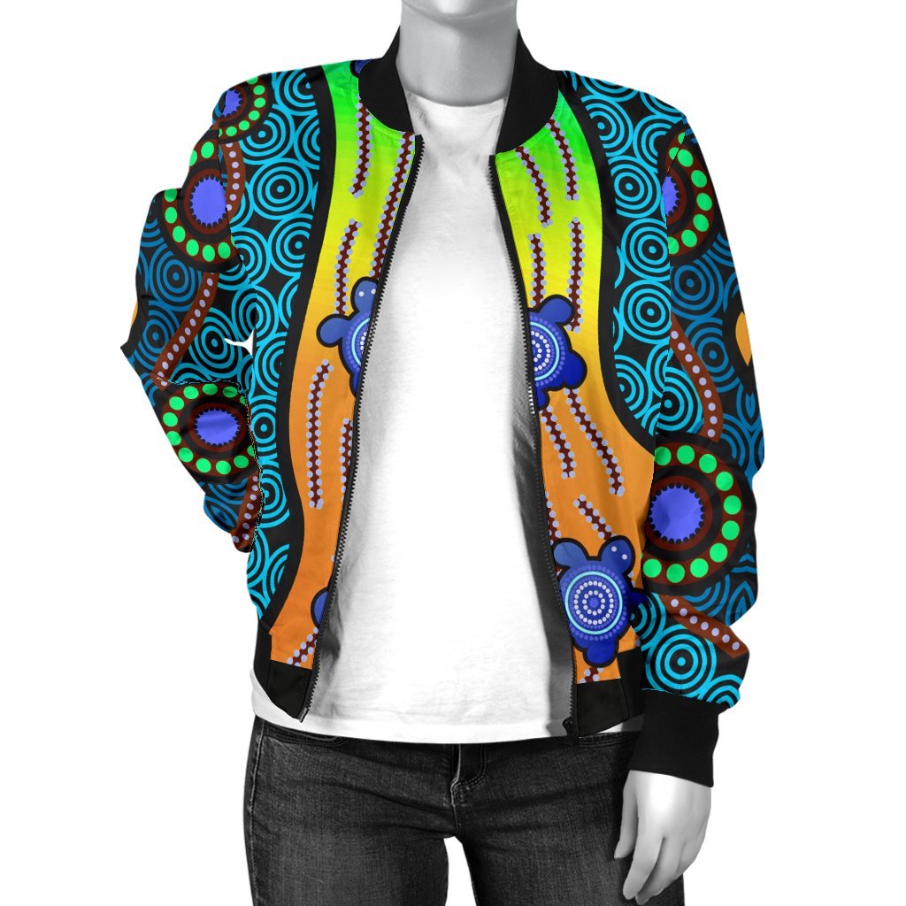 Women's Bomber Jacket - Aboriginal Turtle - Vibe Hoodie Shop
