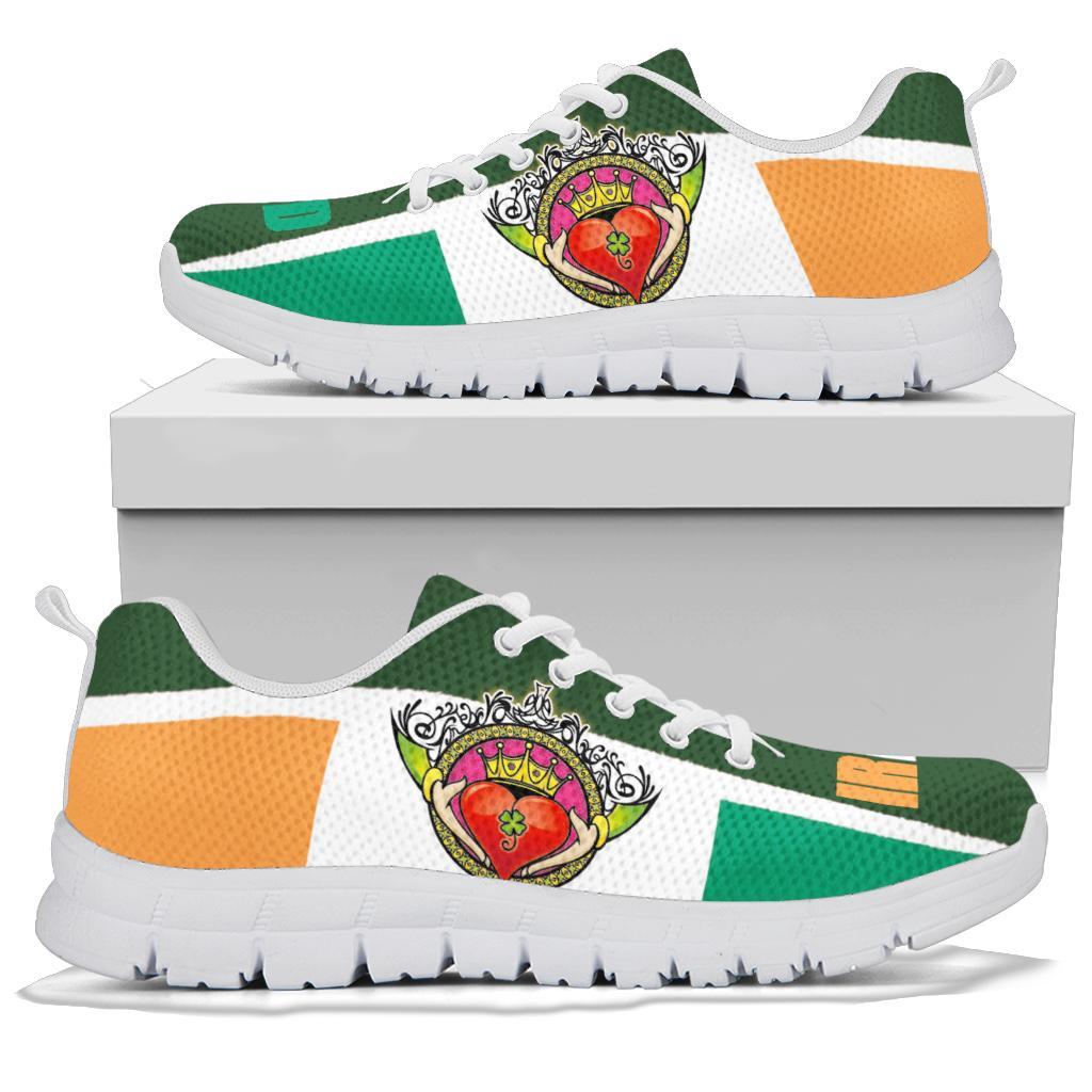 Celtic Ireland Sneakers - Ireland Flag With Claddagh Ring - Vibe Hoodie Shop