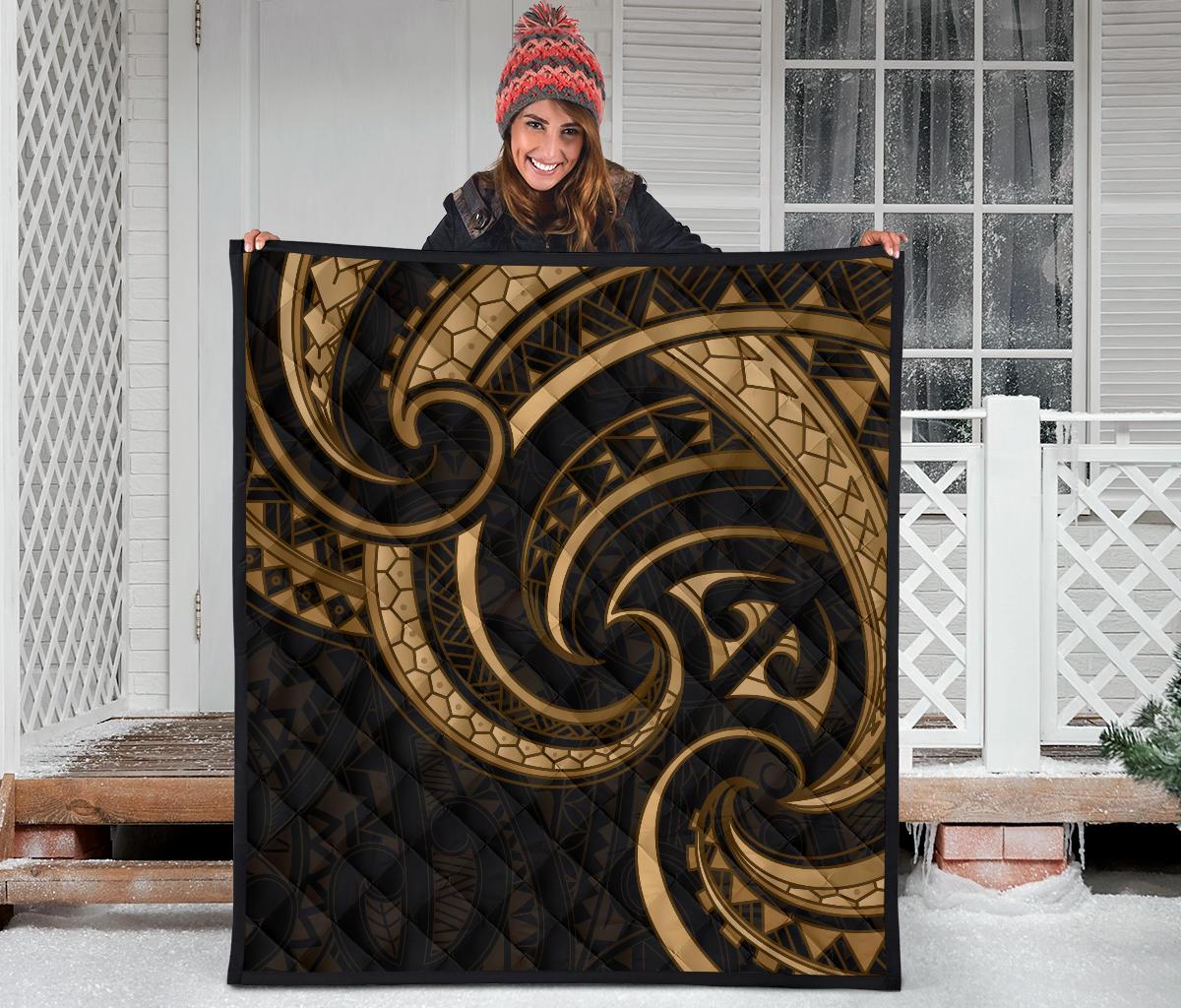 New Zealand Maori Mangopare Premium Quilt Polynesian - Gold - Vibe Hoodie Shop