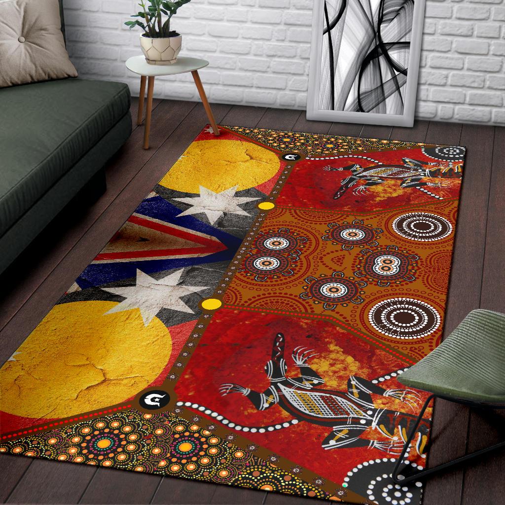 Area Rug - Aboriginal Dot Painting and Flags, Crocodile - Vibe Hoodie Shop