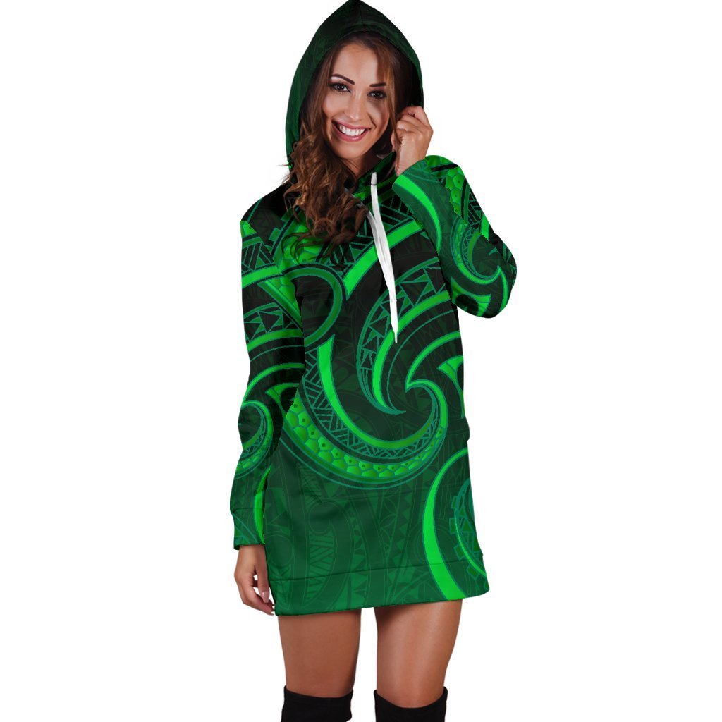 New Zealand Maori Mangopare Women Hoodie Dress Polynesian - Green - Vibe Hoodie Shop