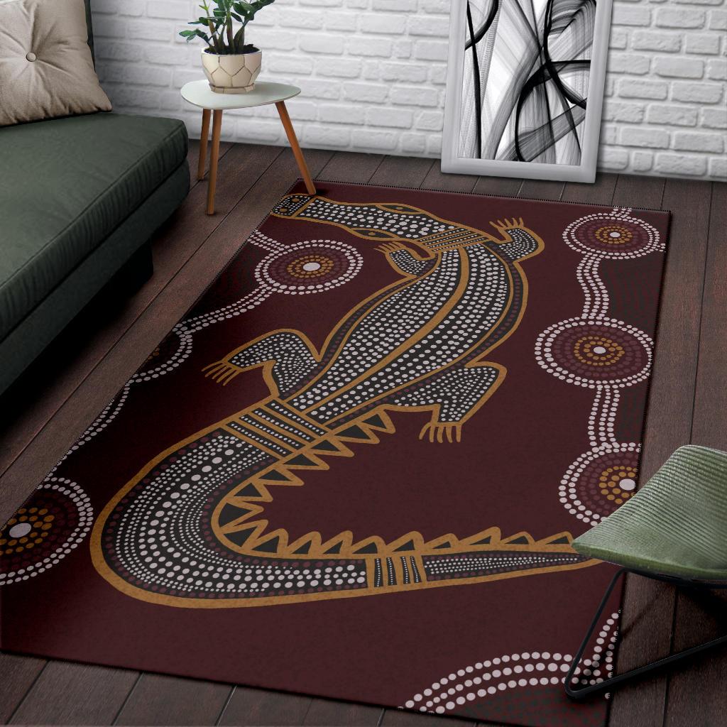 Aboriginal Area Rug - Indigenous Crocodile Brown Color - Vibe Hoodie Shop