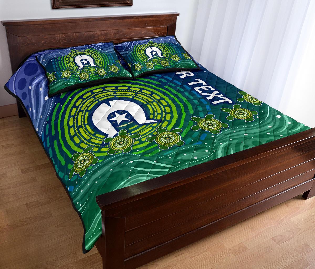 Custom Text Torres Strait Islanders Quilt Bed Set - Aboriginal Turtle - Vibe Hoodie Shop