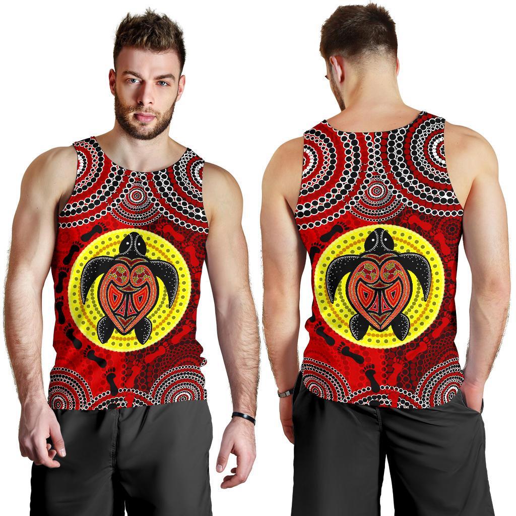 Tank Top - Aboriginal Dot Painting Tank Turtle - Men - Vibe Hoodie Shop