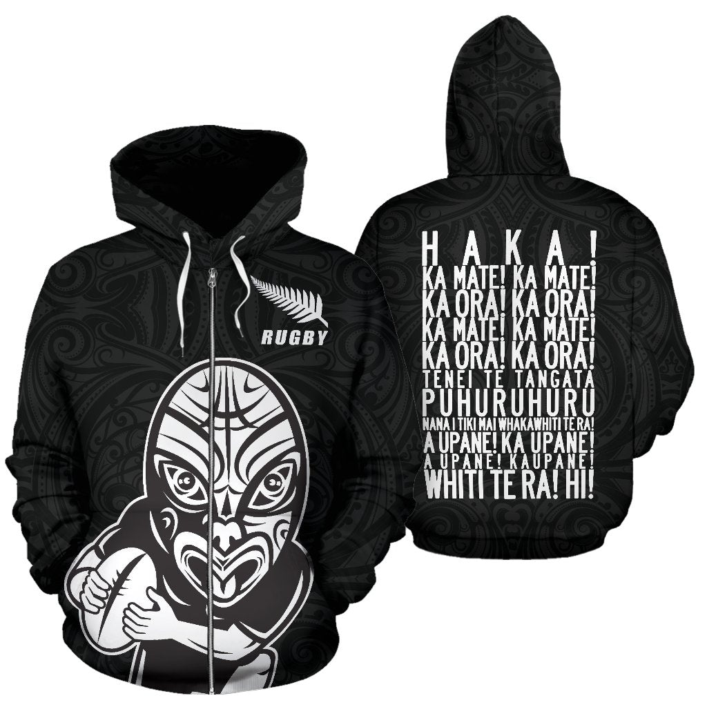 Rugby Haka Dance New Zealand Zip Up Hoodie with Haka Face - Vibe Hoodie Shop