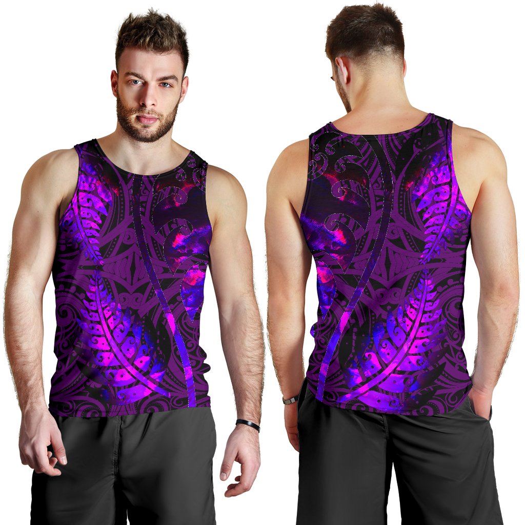 Aotearoa Maori Men Tank Top Silver Fern Koru Vibes Purple - Vibe Hoodie Shop