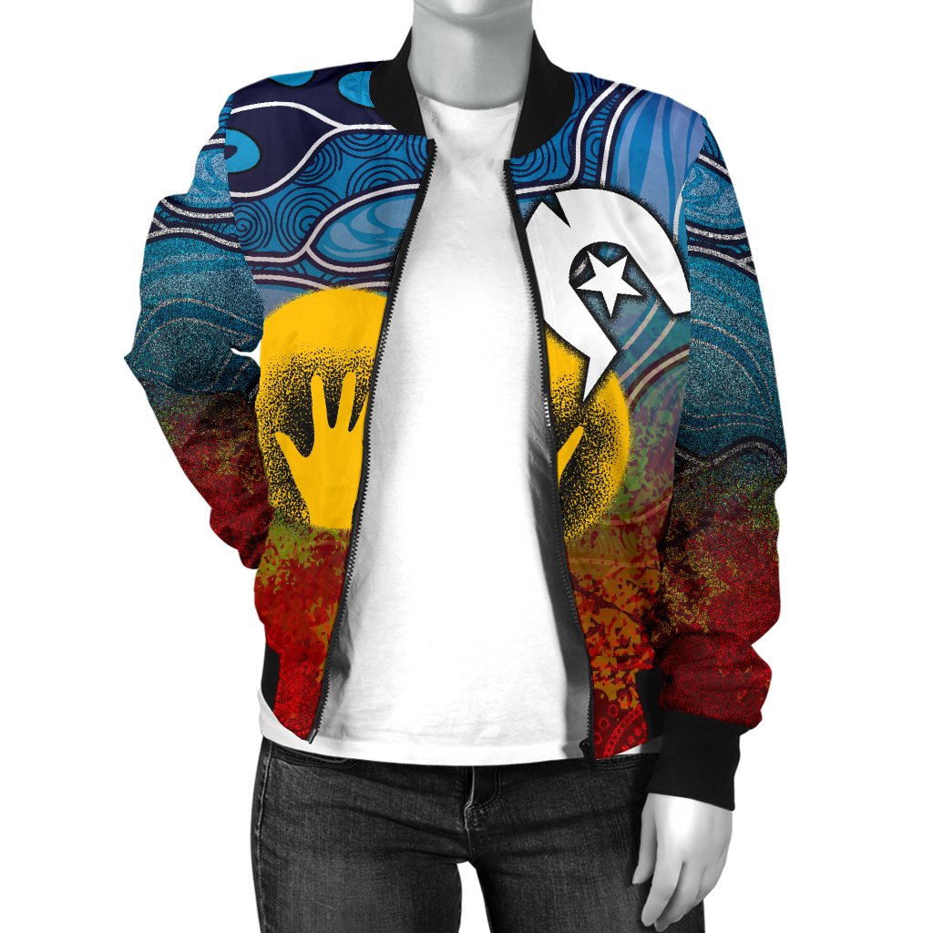 Aboriginal Women's Bomber Jacket - Aboriginal and Torres Strait Islanders Flag - Vibe Hoodie Shop