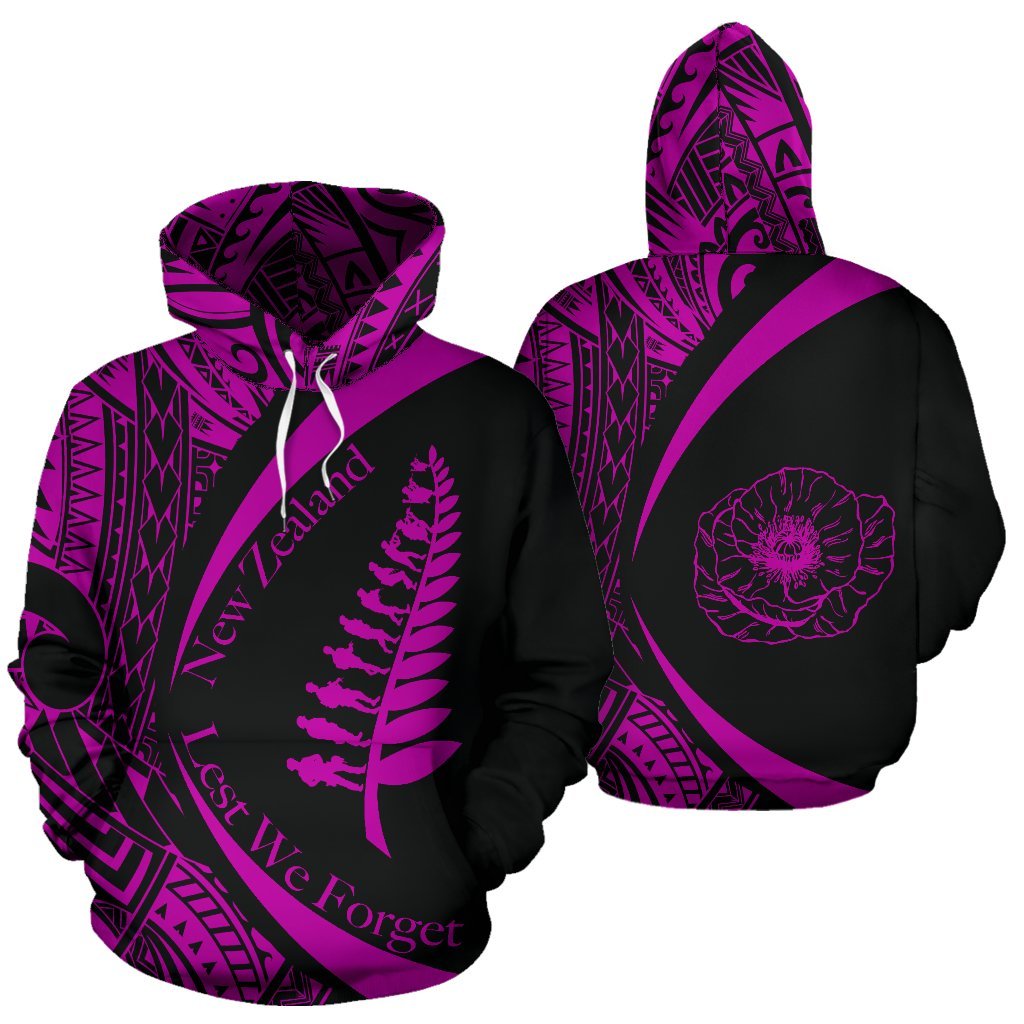 New Zealand Lest We Forget Maori Hoodie Circle Style - Pink - Vibe Hoodie Shop