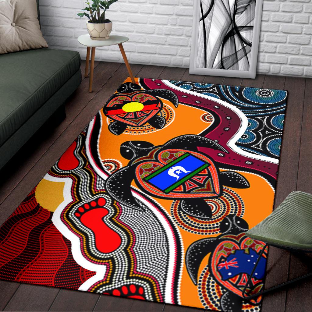 Area Rug - Australia Aboriginal Dots With Turtle and NAIDOC Flags - Vibe Hoodie Shop