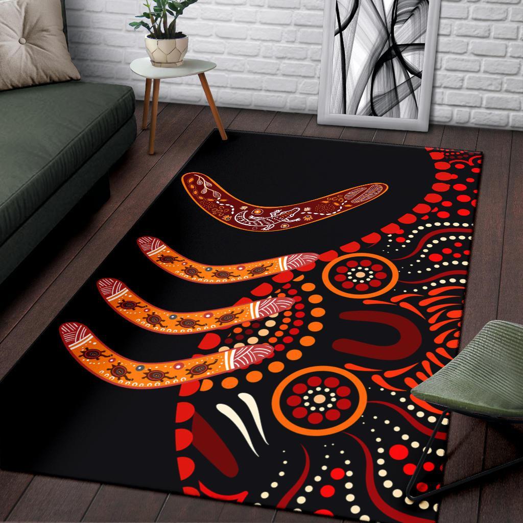 Aboriginal Area Rug - Aboriginal Boomerangs With Dot Painting Pattern - Vibe Hoodie Shop