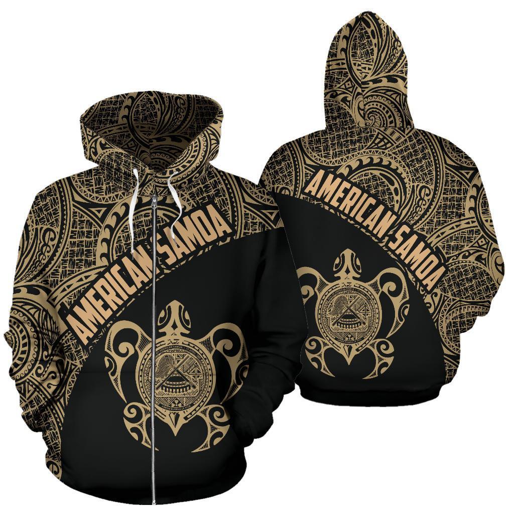 American Samoa Polynesian Hoodie Coat Of Arms In Turtle Gold Zip - Up - Vibe Hoodie Shop