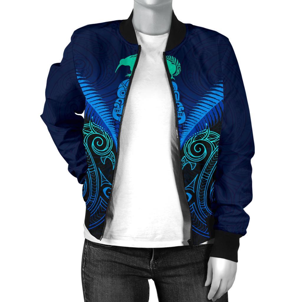 Maori Manaia New Zealand Women Bomber Jacket Blue - Vibe Hoodie Shop