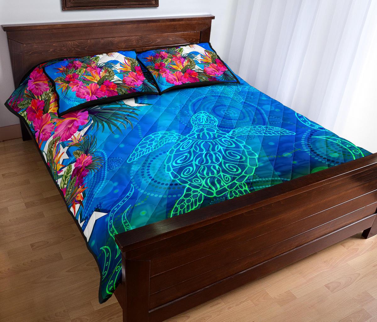 Qui Bed Set - Torres Strait Blue Sea With Hibiscus - Vibe Hoodie Shop