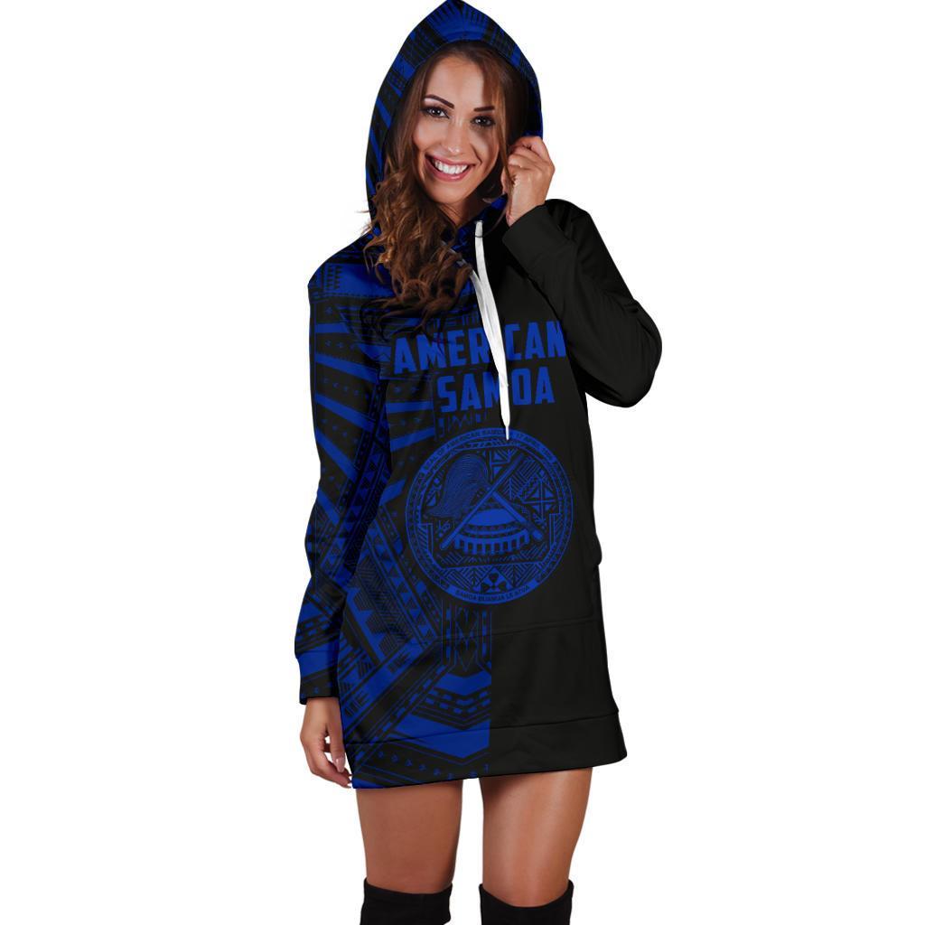 American Samoa Women's Hoodie Dress - Half Style (Blue) - Vibe Hoodie Shop