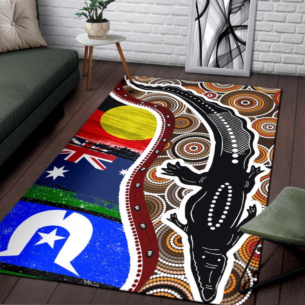 Area Rug - Australian Aboriginal Crocodile With NAIDOC Flags - Vibe Hoodie Shop