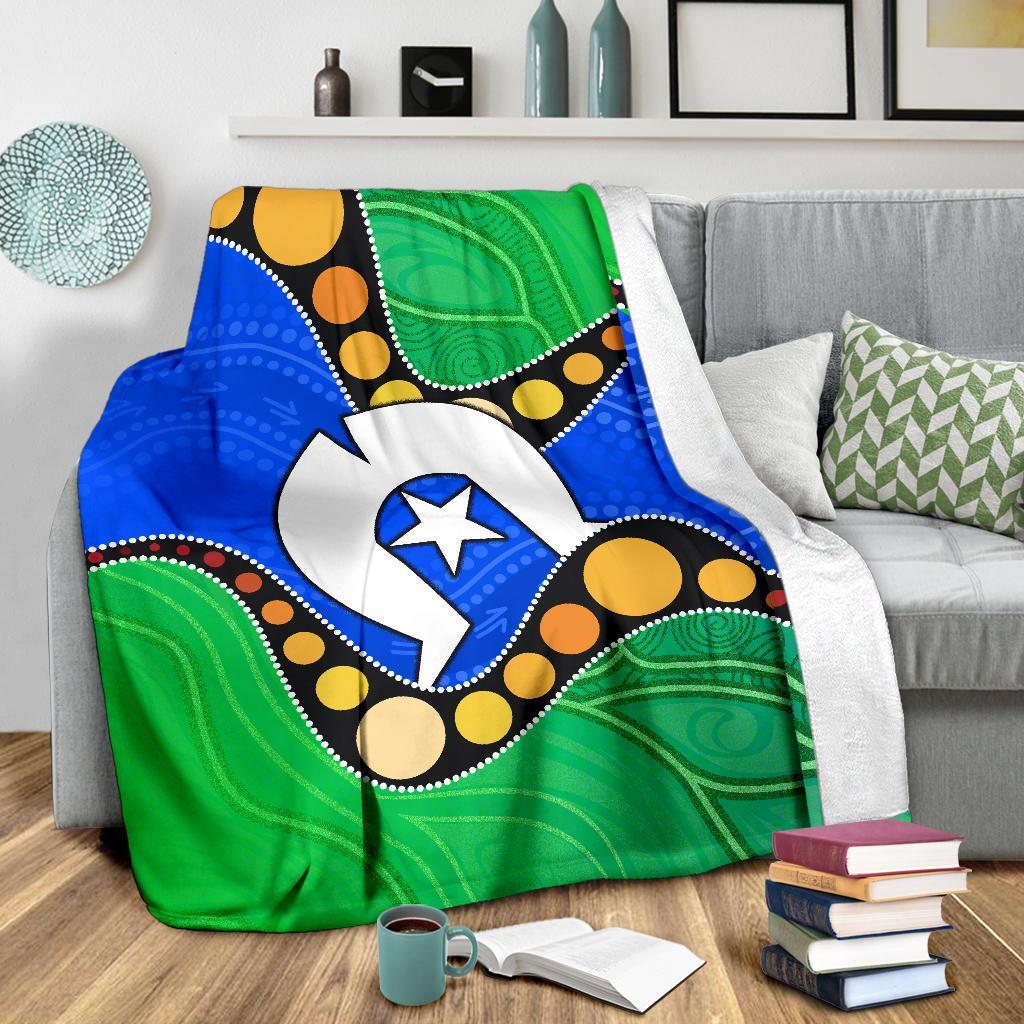 Torres Strait Islands Premium Blanket - Flag with Aboriginal Patterns - Vibe Hoodie Shop