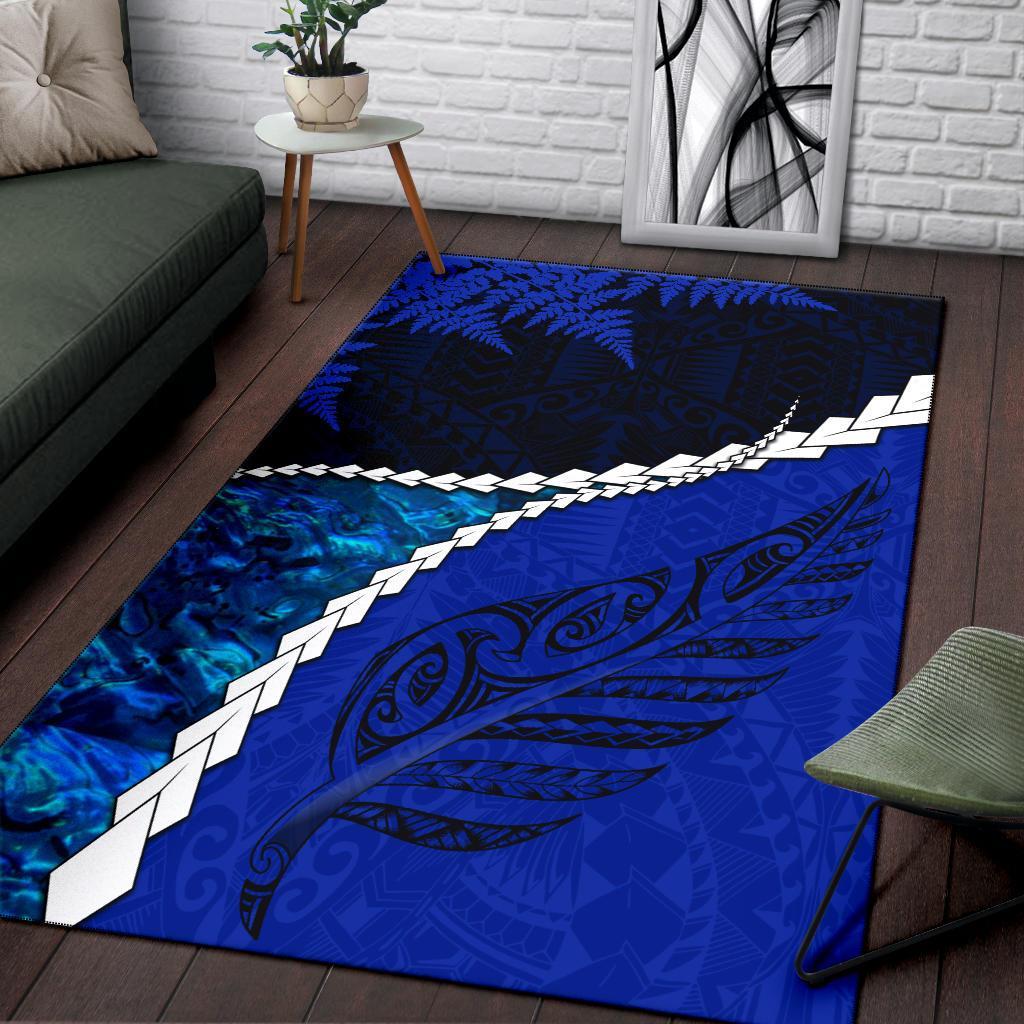 Paua Shell Maori Silver Fern Area Rug Cobalt - Vibe Hoodie Shop