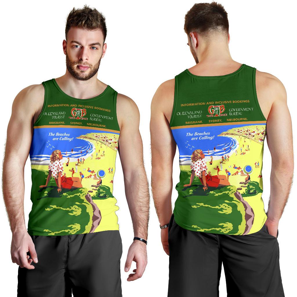 Men Tank Top - Queensland Mens Tank Vintage Poster - Vibe Hoodie Shop