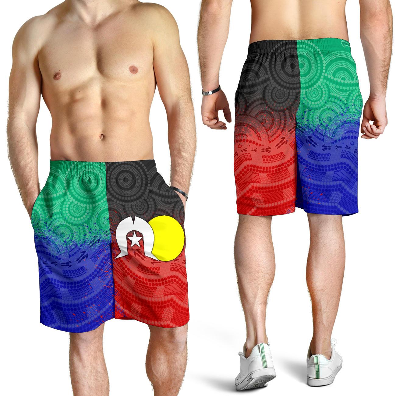 Aboriginal Men's Shorts, Australia NAIDOC Week Indigenous Flag Style - Vibe Hoodie Shop