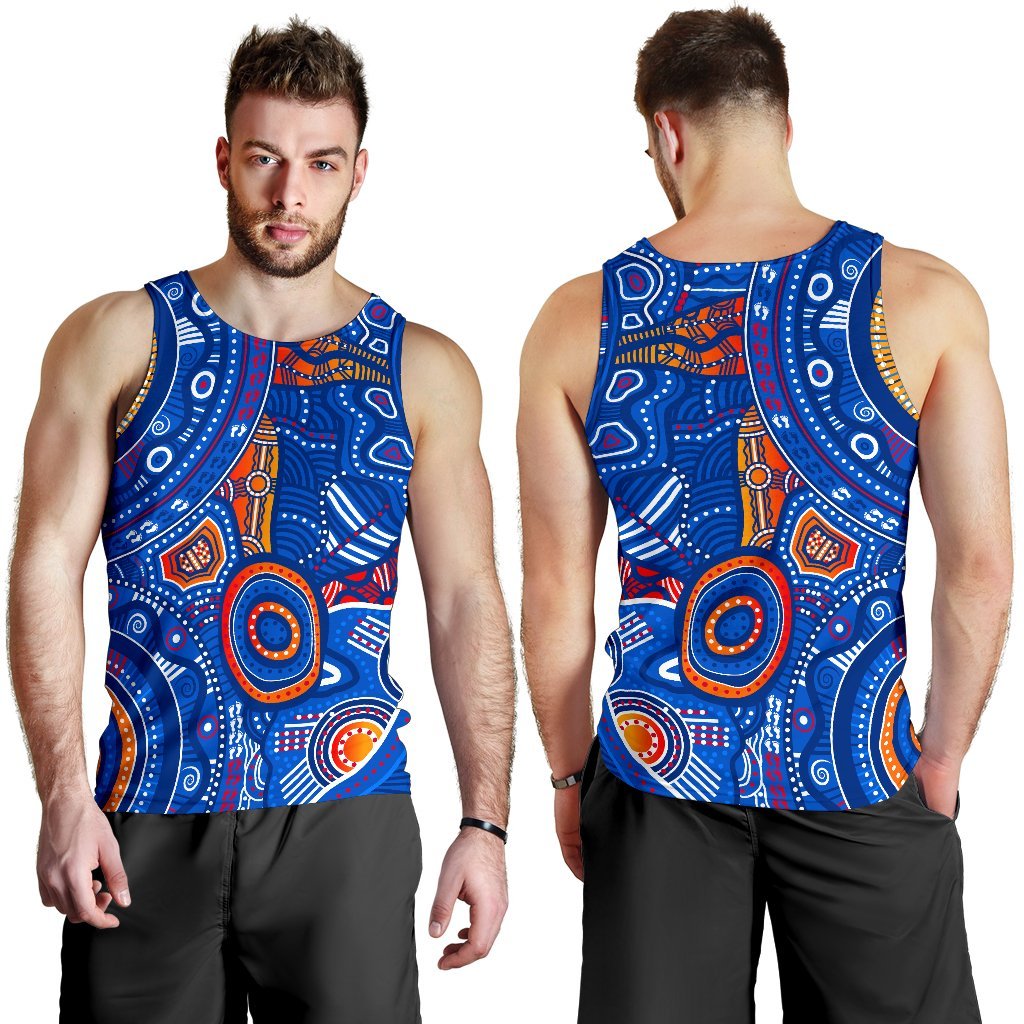 Aboriginal Men's Tank Top - Indigenous Footprint Patterns Blue Color - Vibe Hoodie Shop