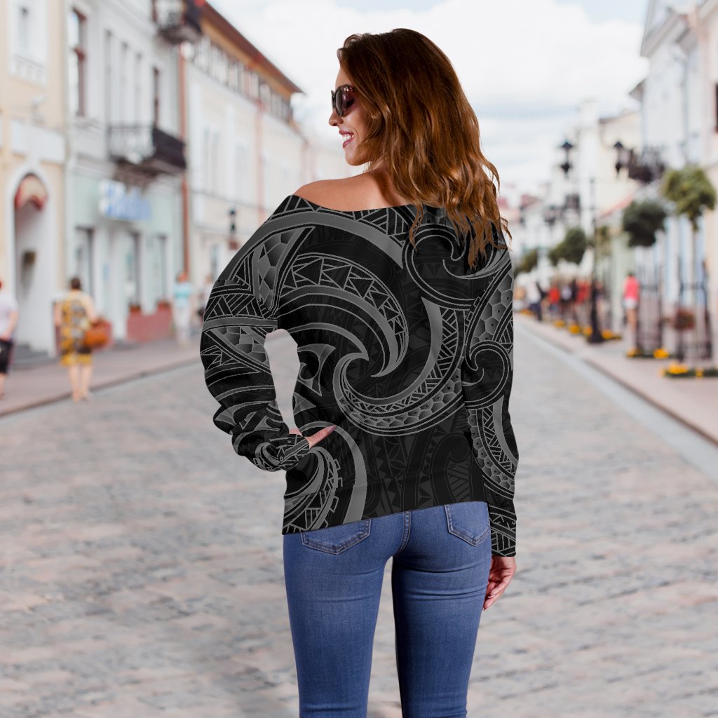 New Zealand Maori Mangopare Women Off Shoulder Sweater Polynesian - Black - Vibe Hoodie Shop