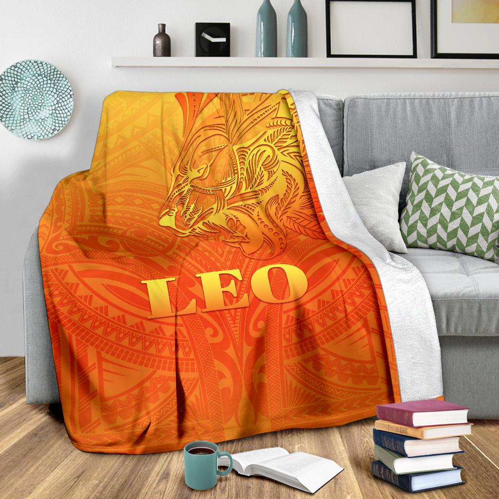 Sun In Leo Zodiac Premium Blanket Polynesian Tattoo Simple - Orange - Vibe Hoodie Shop