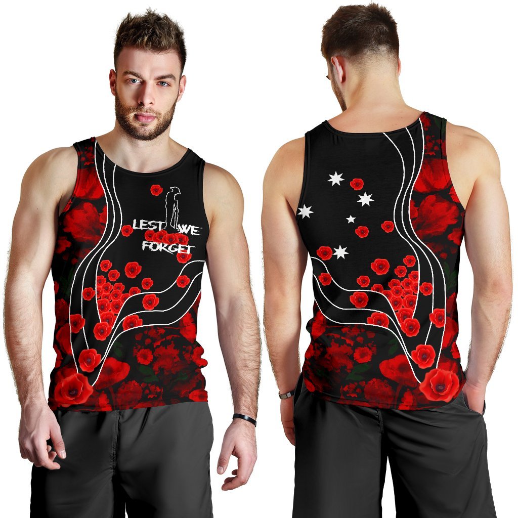 ANZAC Lest We Forget Men's Tank Top - Poppy Flowers - Vibe Hoodie Shop