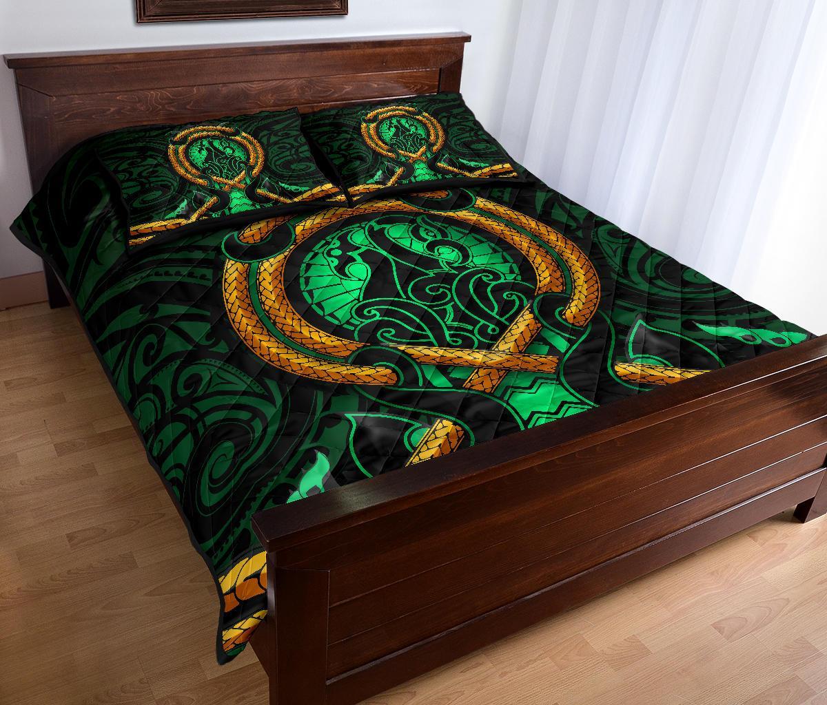 Maori New Zealand Quilt Bed Set Manaia Green Duvet Cover And Pillow Case - Vibe Hoodie Shop