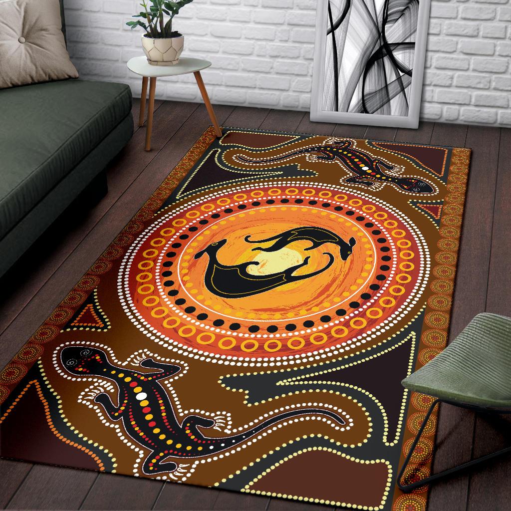 Aboriginal Area Rug, Lizard - Kangaroo Dot Patterns - Vibe Hoodie Shop