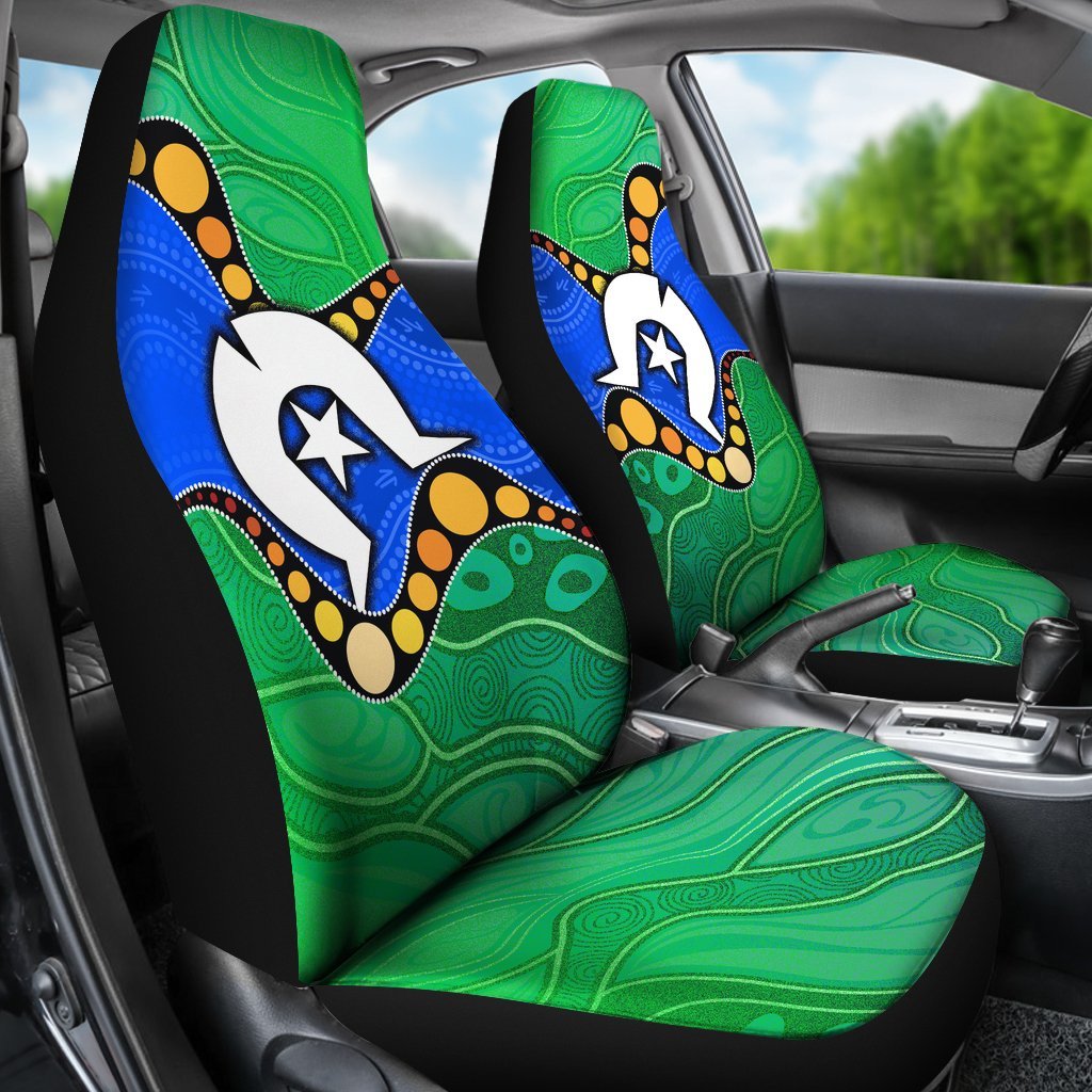 Torres Strait Islands Car Seat Covers - Flag with Aboriginal Patterns - Vibe Hoodie Shop