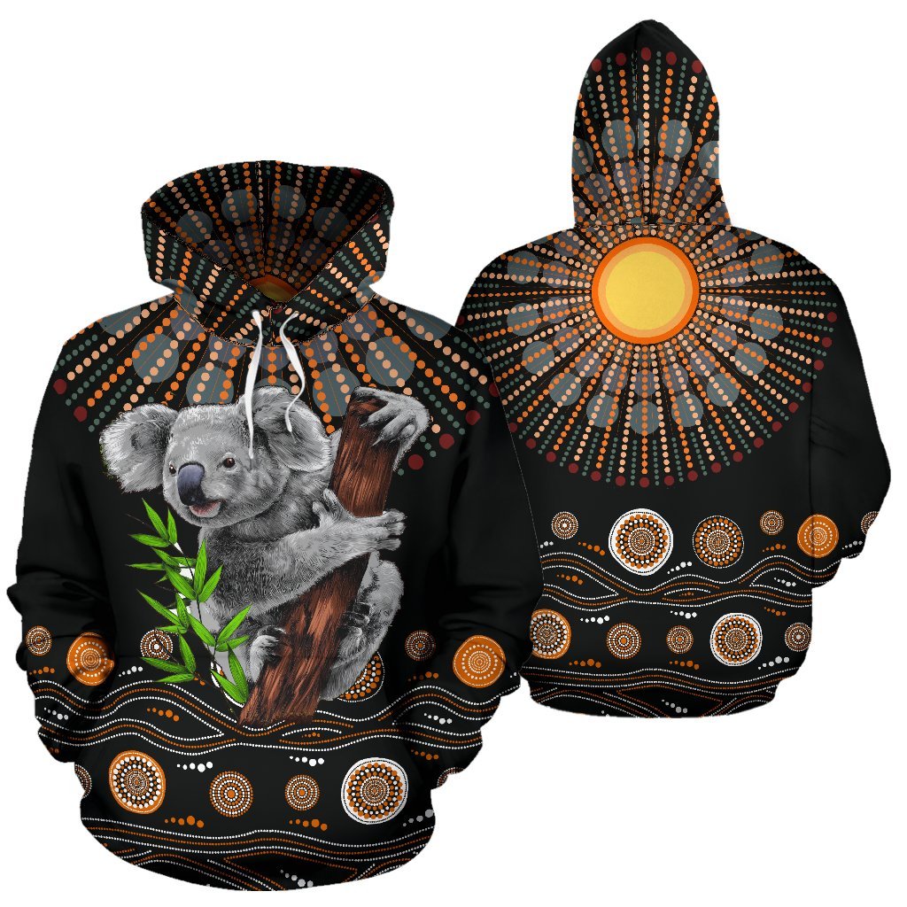 Aboriginal Hoodie, Koala Sun Circle Dot Painting All Over Print - Vibe Hoodie Shop