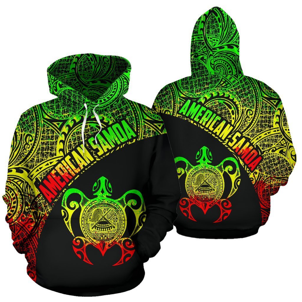 American Samoa Hoodie Turtle With Coat Of Arms - Rasta Style - Vibe Hoodie Shop