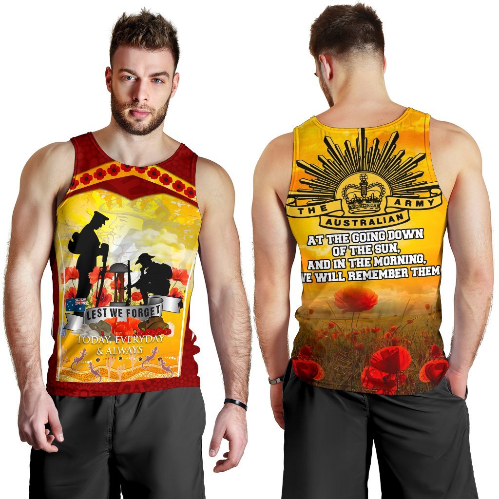 ANZAC Men's Tank Top - Lest We Forget Aboriginal Version - Vibe Hoodie Shop