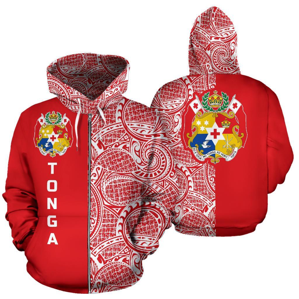 Zip Up Hoodie Tonga - Half Style Polynesian - Vibe Hoodie Shop