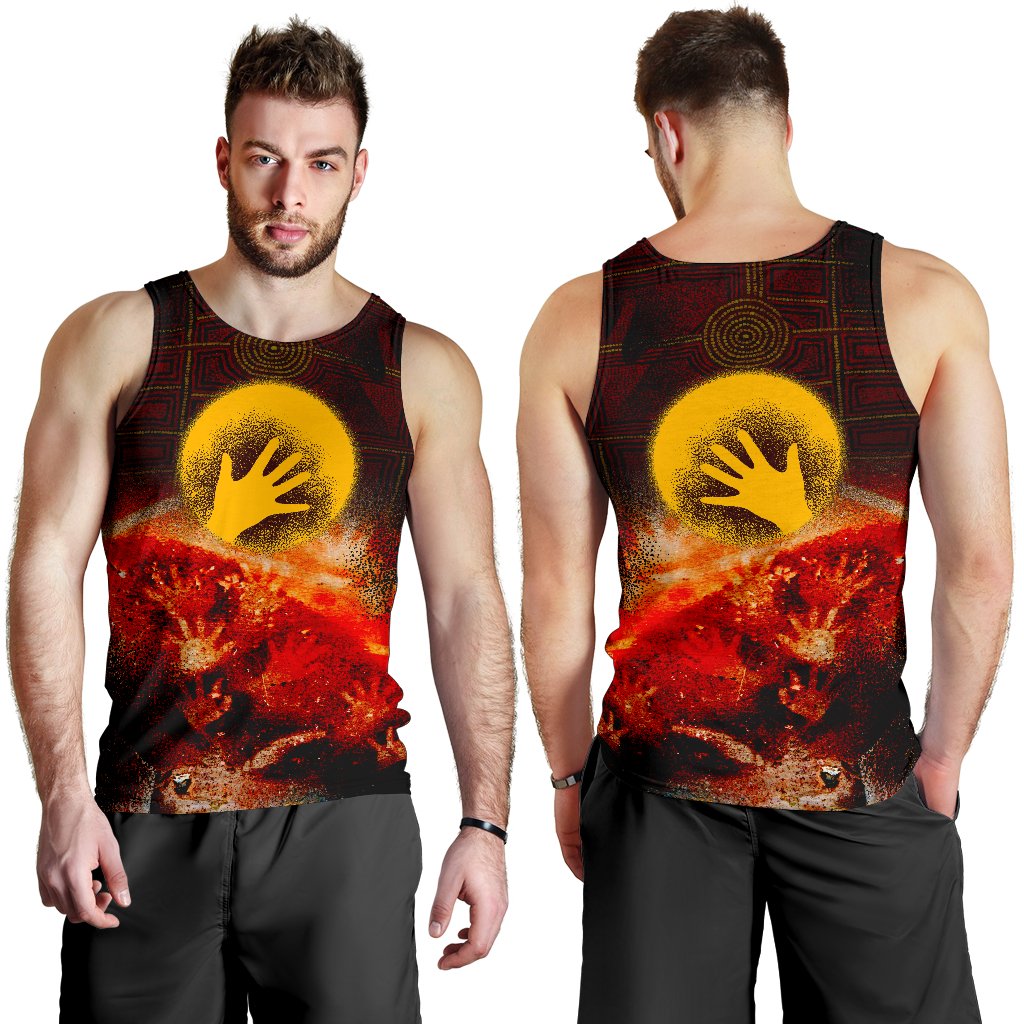 Aboriginal Men's Tank Top - Indigenous Flag Hand Art - Vibe Hoodie Shop