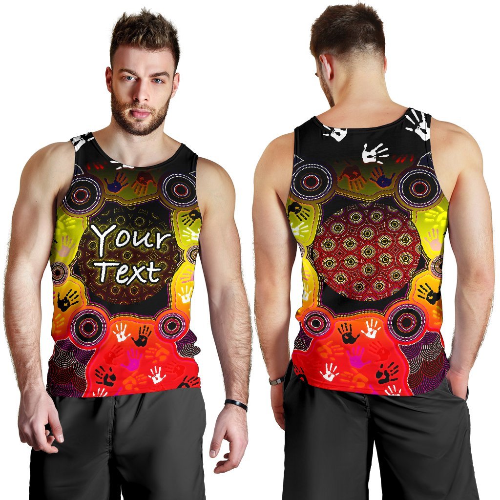 Custom Aboriginal Men's Tank Top, Indigenous Circle Dot Painting Hand Art - Vibe Hoodie Shop