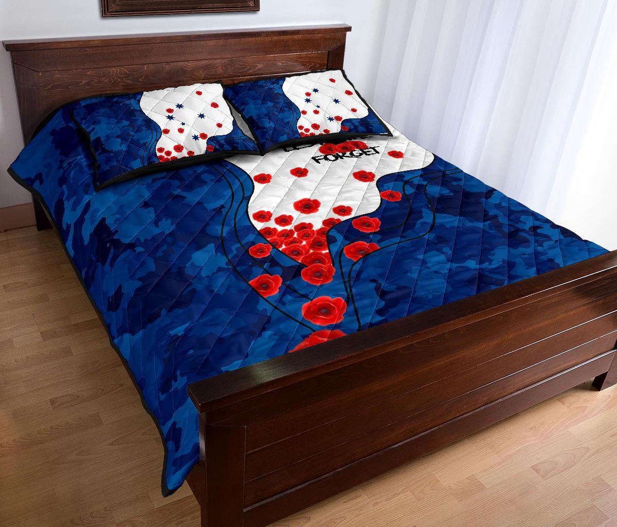 ANZAC Lest We Forget Quilt Bed Set - Australian Flag Blue - - Vibe Hoodie Shop