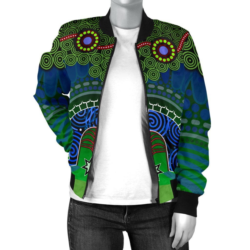 Torres Strait Women's Bomber Jacket - Dhari And Dot Patterns - Vibe Hoodie Shop