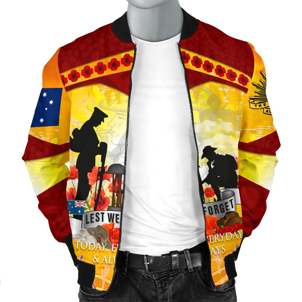 ANZAC Bomber Jacket - Lest We Forget Aboriginal Version - Vibe Hoodie Shop