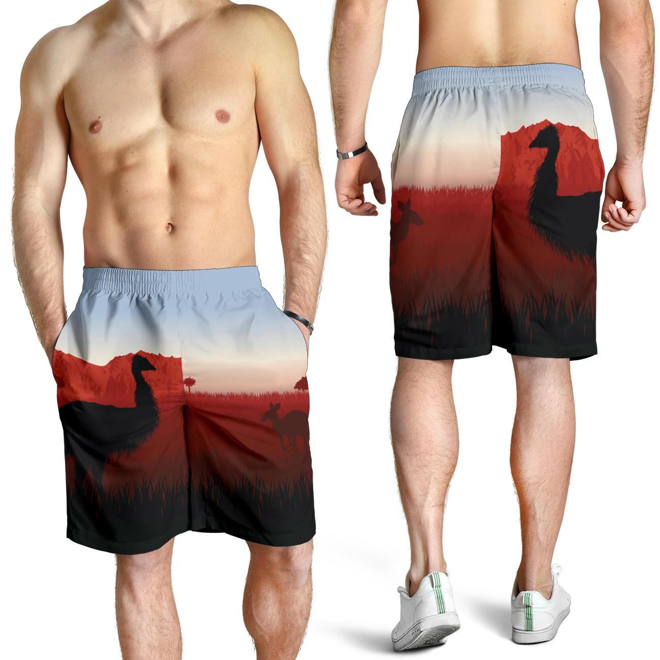 Men Short - Australian Nature with Emu and Kangaroo - Vibe Hoodie Shop